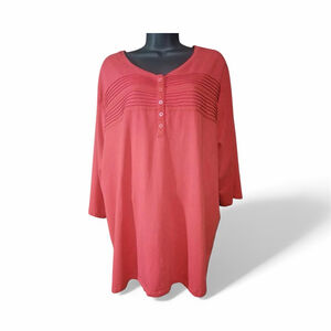 Women’s Coral Pintuck Henley Tunic Top – Size 2X (22/24W) – JC93